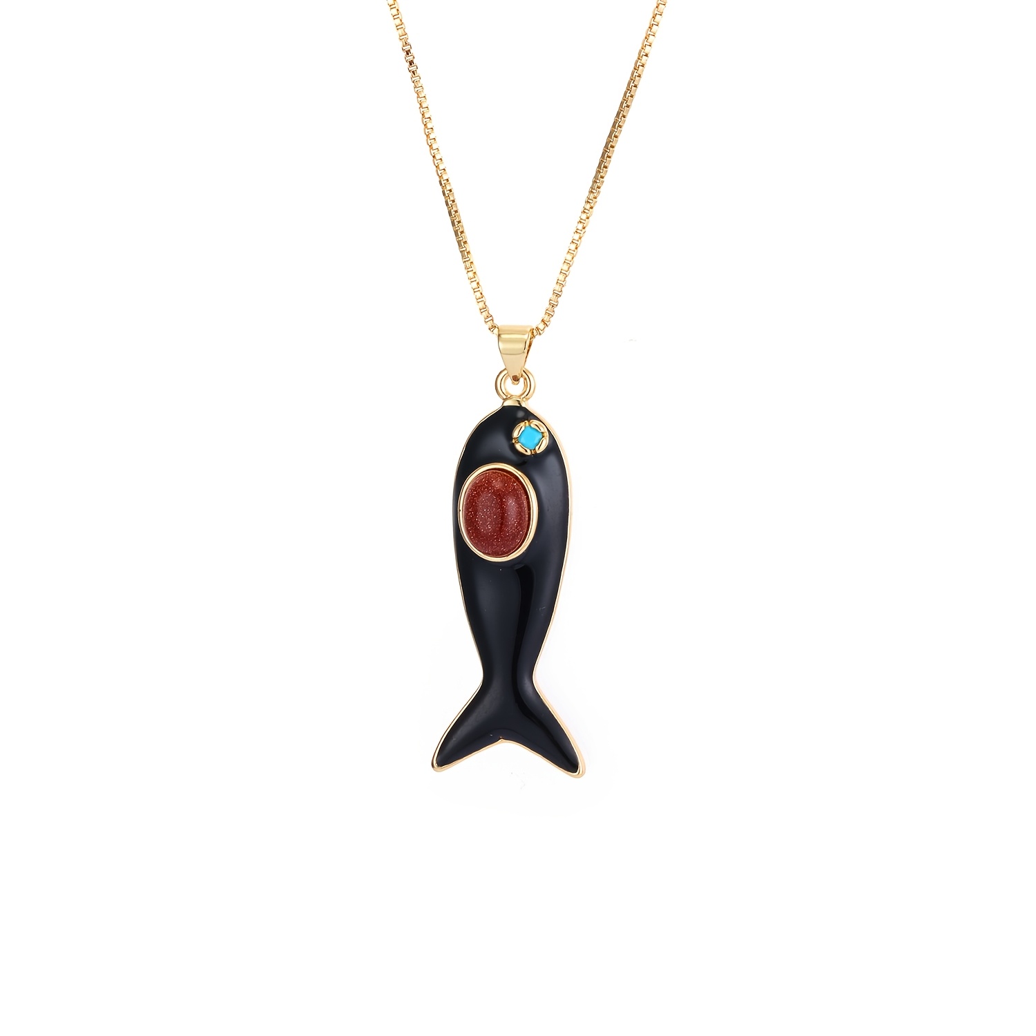 Enamel Fish Pendant Necklace with 18K Golden Plating